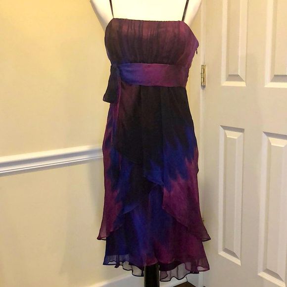 LAUNDRY SHELLI SEGAL Purple Silk Dress With Gentle Darting & Layers Sz 10 NWT - Picture 11 of 13